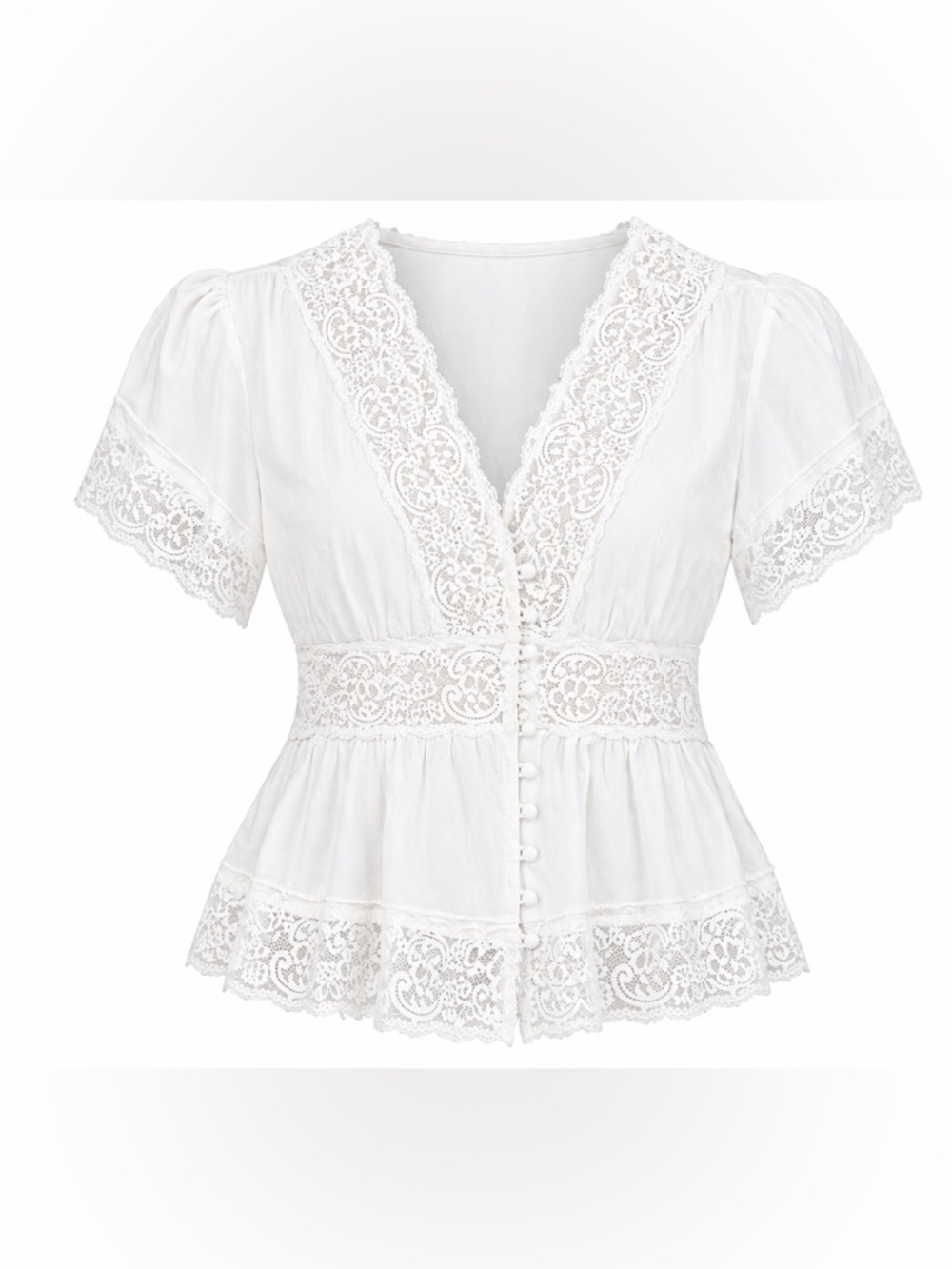 Forever 21 White Lace-Trim Button Front Peplum Blouse